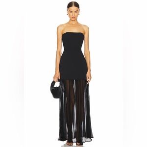 L’Academie by Marianna Amiens Strapless Sheer Chiffon Skirt Gown in Black Size M